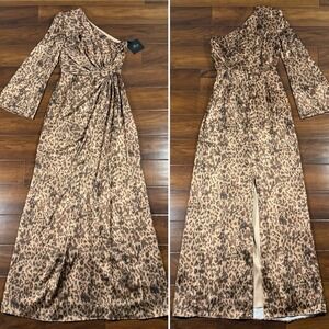 NEW Muse By Marchesa Size 0 Leopard Senna‎ Twisted One Shoulder Long Maxi Dress